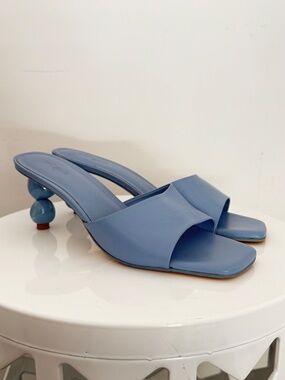 Cult Gaia Gigi Sandals in Light Blue Leather Simple & Elegant Heels Sz 40